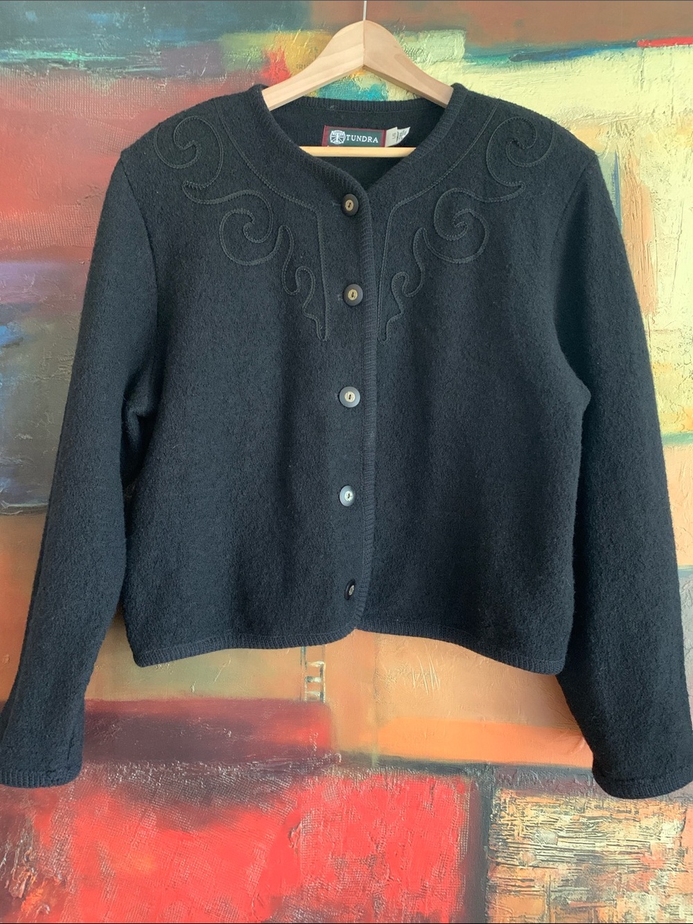 Vintage Boiled Virgin Wool Button Down Sweater Jacket, Sz L